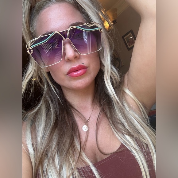 Large Aviator Sunglasses Gold Teal Purple, Artisan Made Unique Festival Unisex - Picture 15 of 15